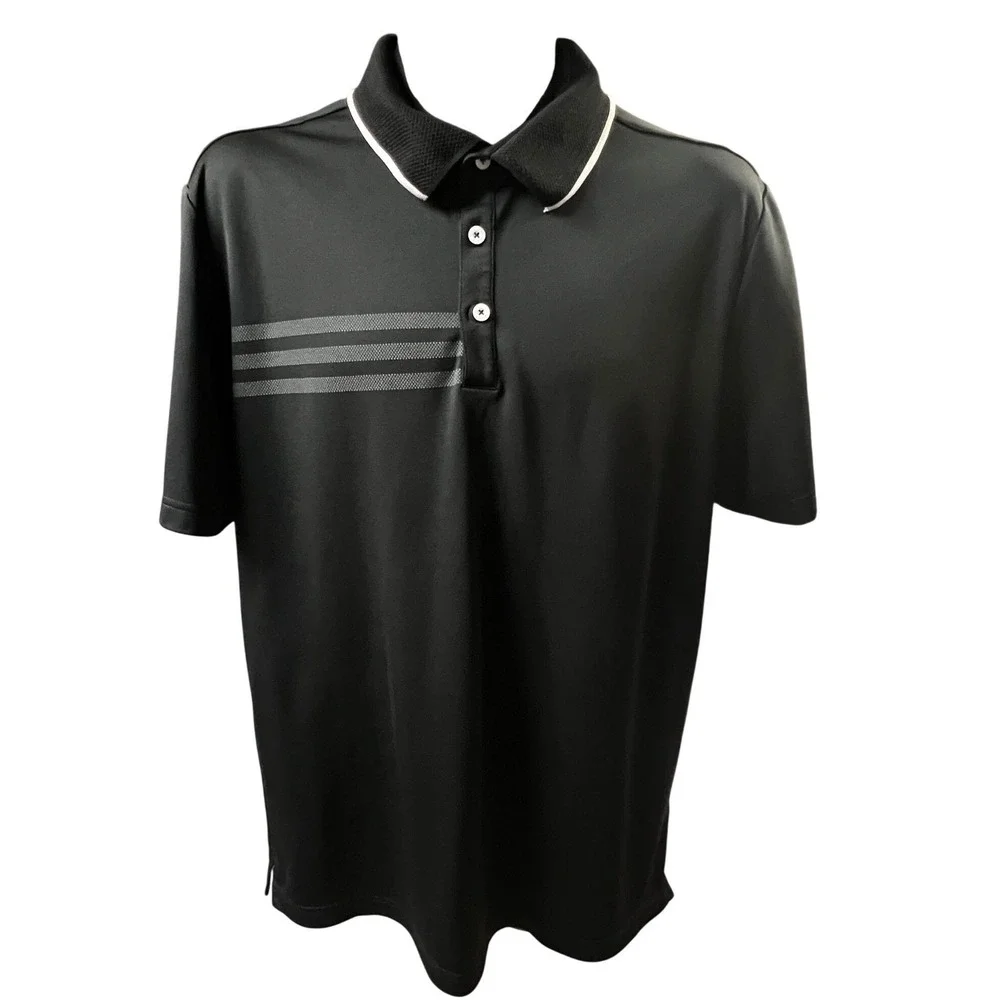 Adidas Golf Polo Shirt Mens Large Black Stripe Sporting‎ Kansas City MLS Patch
